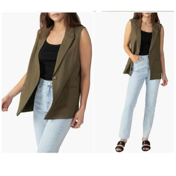 SANCTUARY NWT One Button Long Line Vest Mossy Green Size Large - Picture 2 of 10